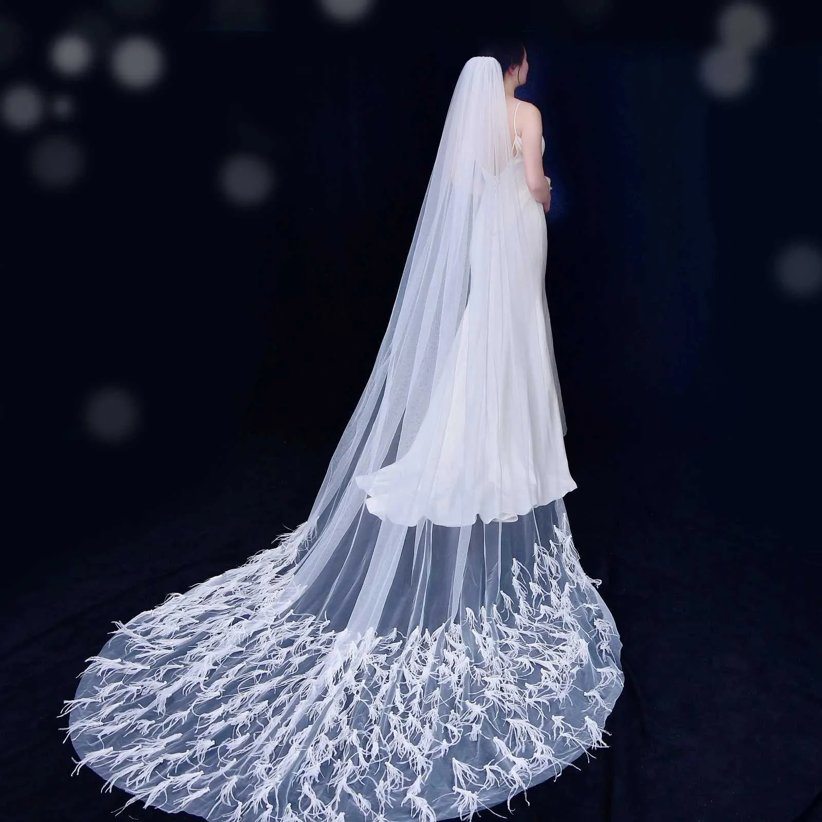 Schmuck V22 1 Tier Feder Perlen Kathedrale Hochzeit mit Kamm Braut Haar Zubehör Medine Seide Schleier_voghion.com