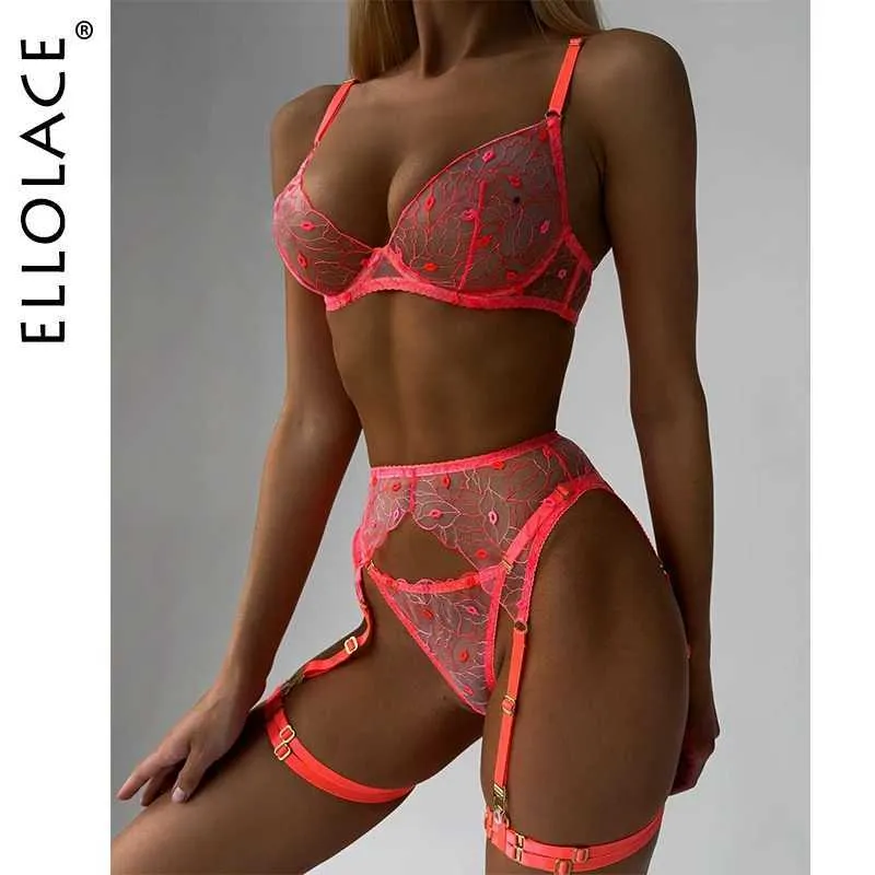 Sexy Set Ellolace Fancy Erotic Lingerie Neon Orange Lace Well-Looking Underwear Desire Hot Girl Fantasy Sexys Naked Bilizna Of Sex Q240511