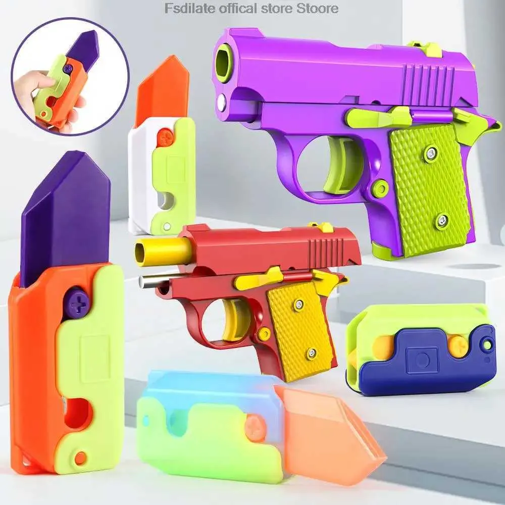 Gun Toys 3D Printing Toy Gun Radijs Gun Lumineuze radijsmes Verminder Druk Fidget Jouet Gravity Mini Toys Christmas Present voor kinderen T240513