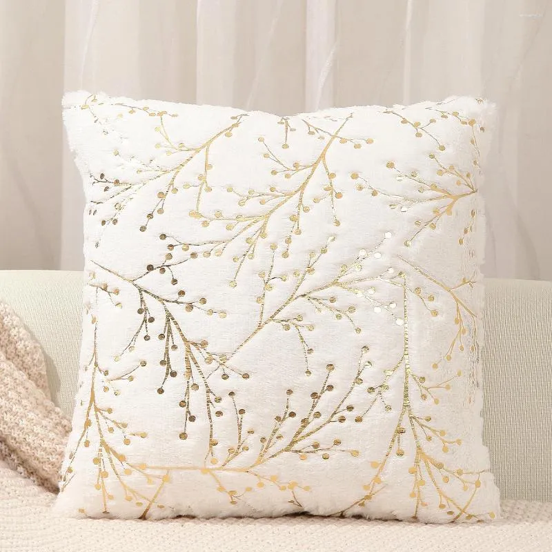 Pillow Soft Fur Cover 45x45cm Gold Printing White Grey Plush Decorative For Sofa Livingroom Decor Pillowcase