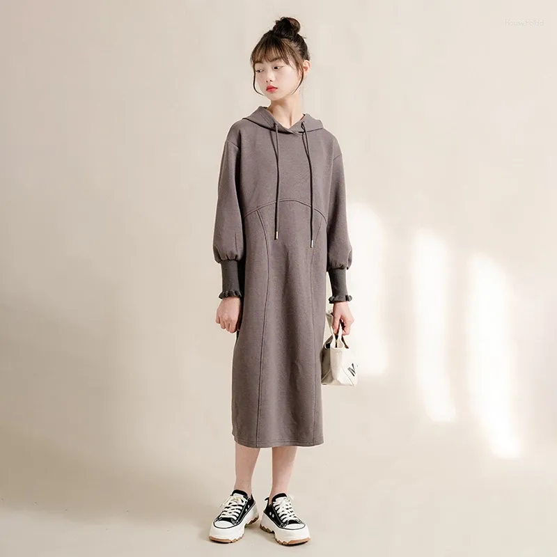 Robes de fille 2024 grandes filles automne à manches longues solides à capuche divisée sweats sweats élégants robe robe coréen vêtements adolescents