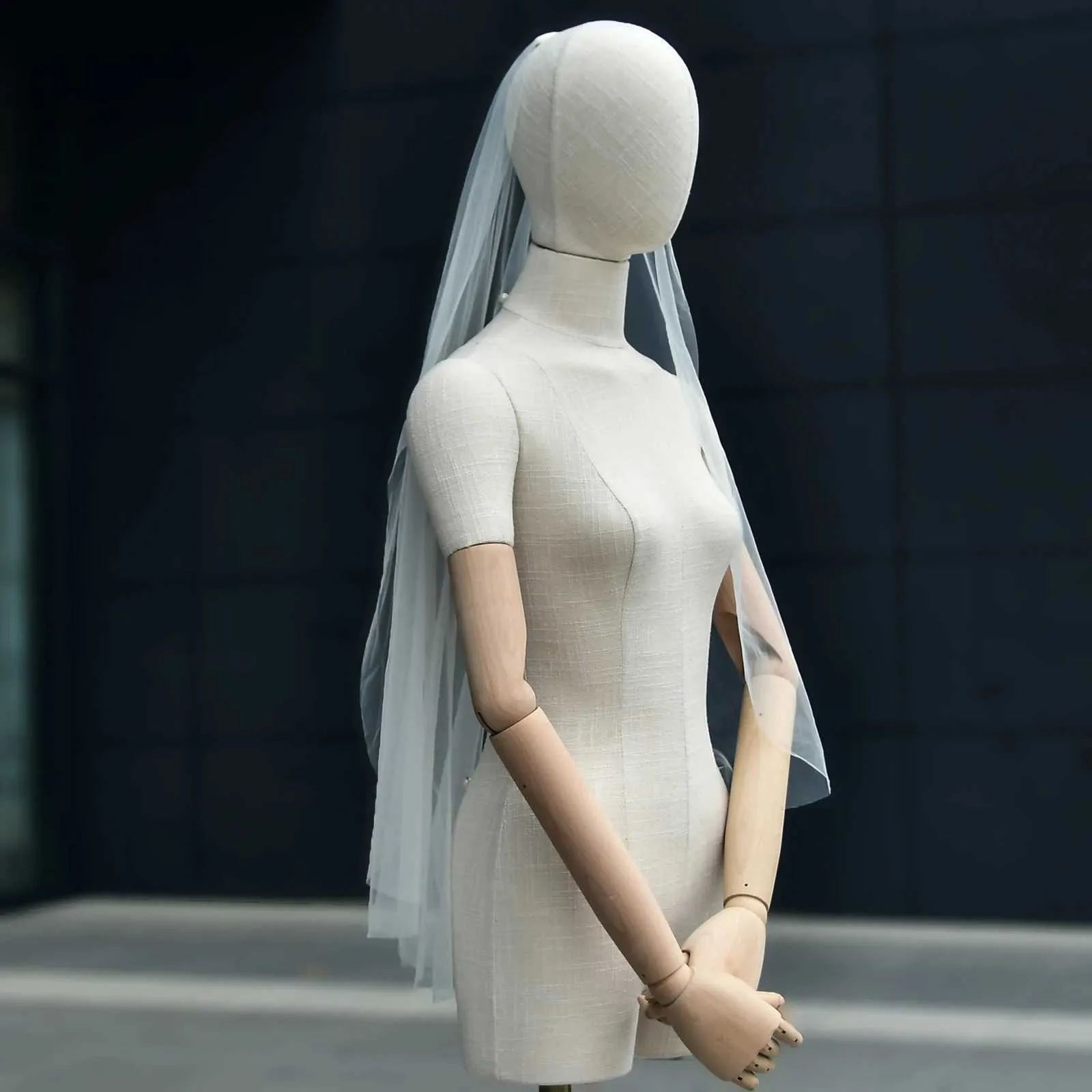 Hair Jewelry V64 Simple Pearls Bridal Veils Sheer Veil 1 Tier Cut Edge Beaded Short Soft Wedding Accessories for Bride_voghion.com