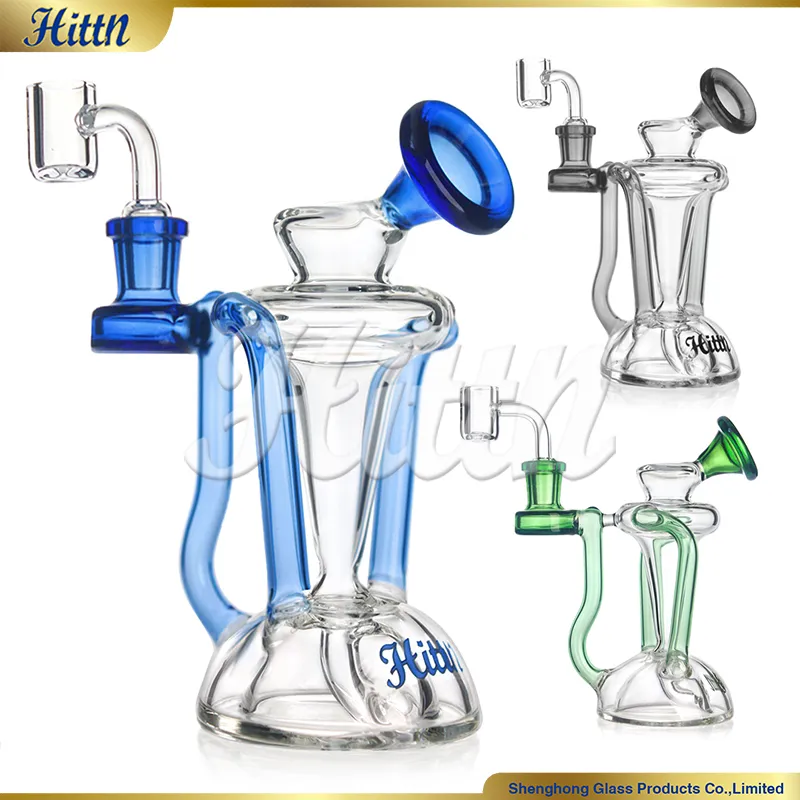Hittn 6 Inches Recycler Dab Rig Water Pipe Heady Glass Smoking Recycler Bong Oil Rigs with 14mm Quartz Banger Green Blue Black