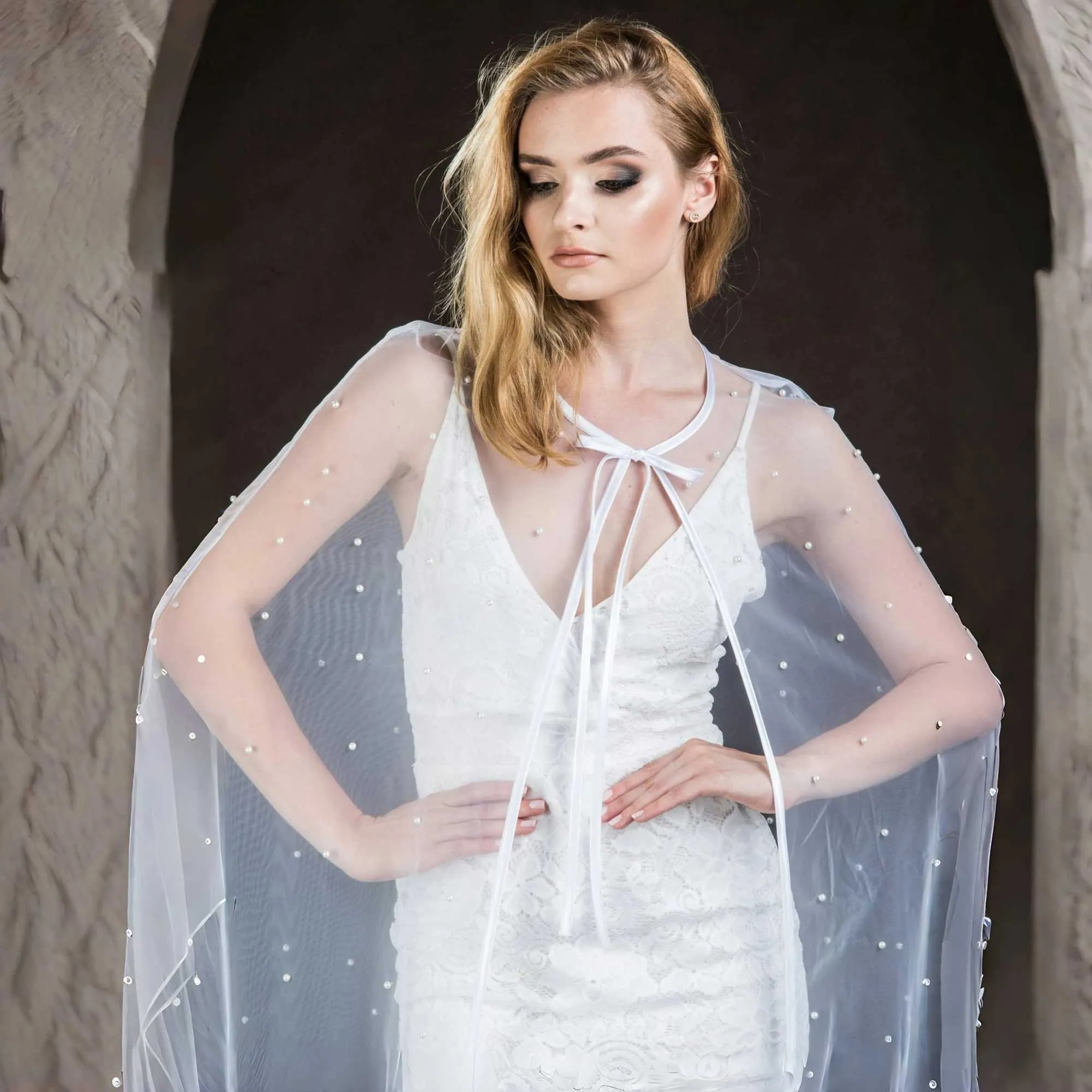 Dámske šperky do vlasov, perly, svadobný závoj na rameno, dlhý plášť, večerná bunda, bolero, mäkký tyl, svadobný šál_voghion.com