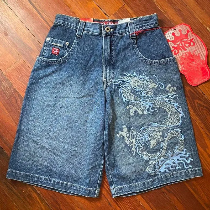 Stampa Dragon Dragon della moda High Street Shorts di oversize Denim Shorts Abbigliamento da uomo Y2K Versatile Short di basket casual versatile 240511