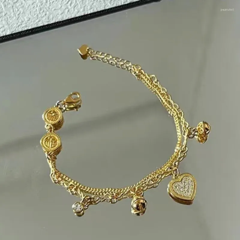 Link Armbänder Anenjery Gold Farbe Liebe Herz Zirkon Anhänger Armband Doppelschicht Kette Charm Valentinstag Schmuckgeschenke für Frauen