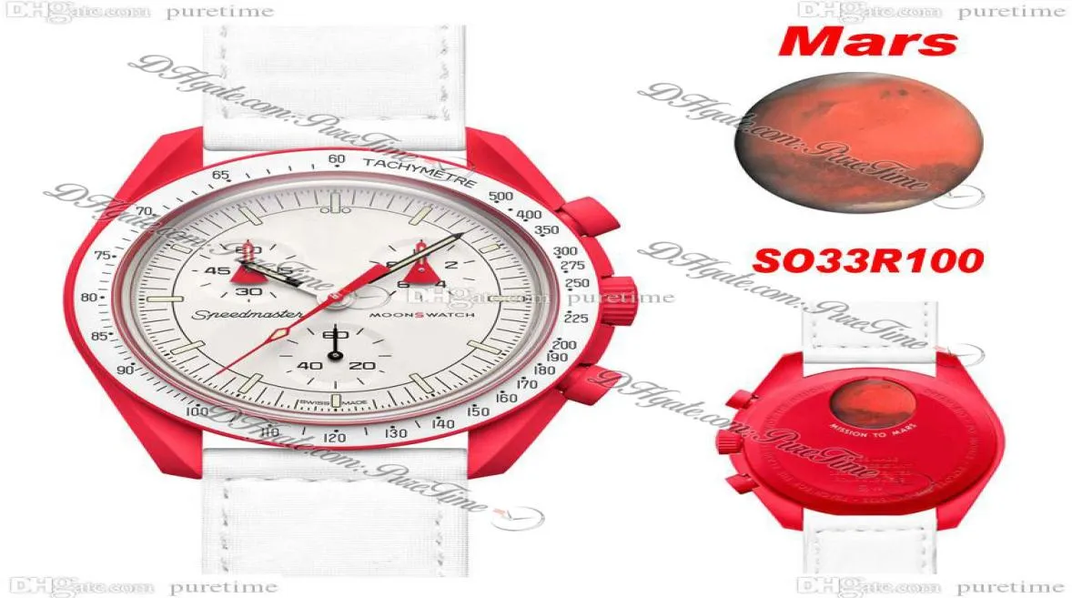 Bioceramic Moon Swiss Quqrtz Chronograph Mens Watch SO33R100 Mission to Mars 42mm Real Fiery Red Ceramic White Dial Nylon z Box Super Edition Puretime C39568153