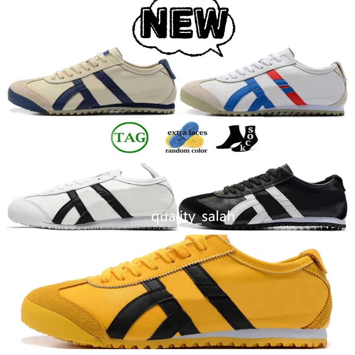 Top Tiger Meksika 66 Serisi Koşu Ayakkabı Tuval Yaşam Tarzı Sabahları Siyah Gümüş Beyaz Mavi Sarı Bej Düşük Kadın Erkek Moda Eğitmenleri Loafer 36-45