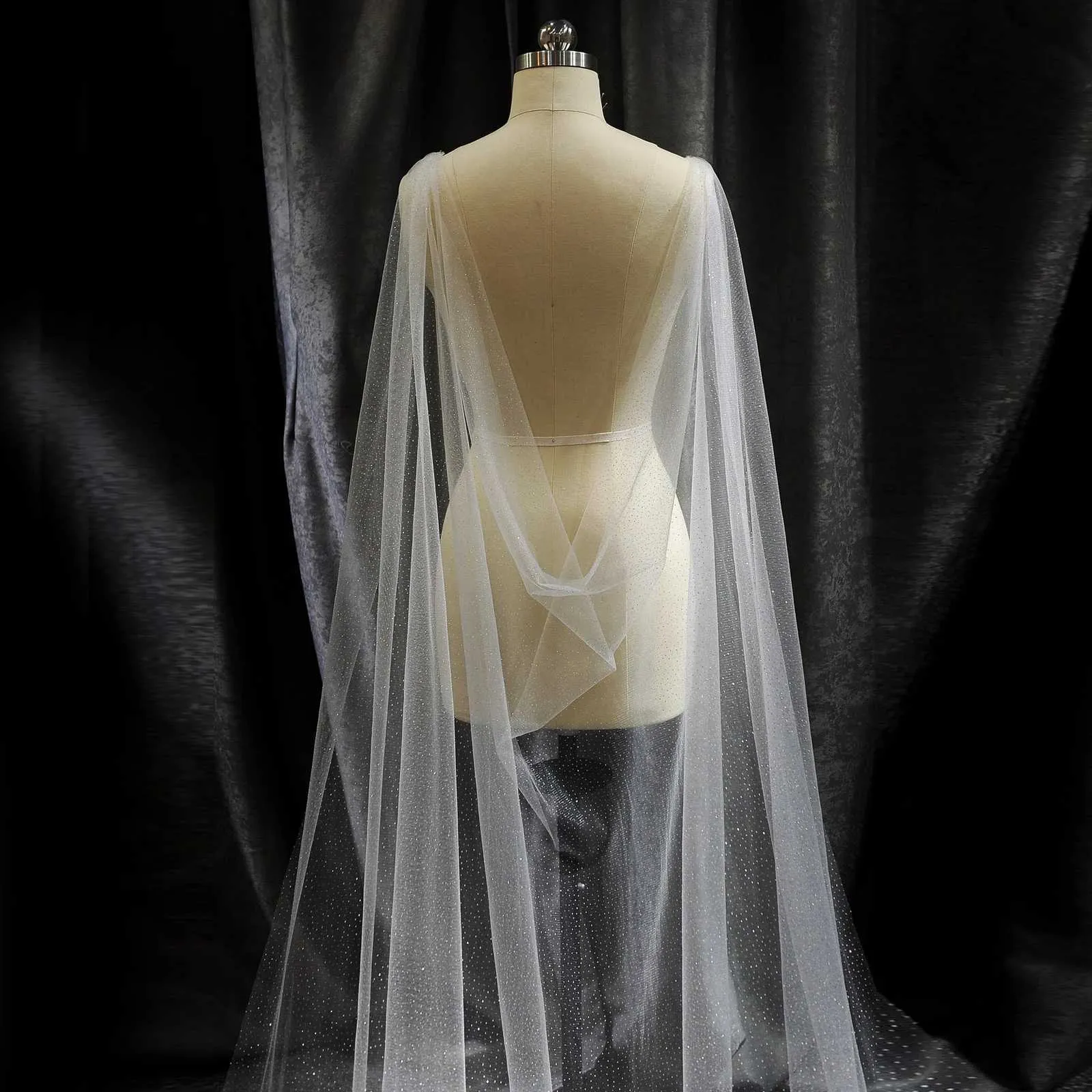 Haarsieraden Dames VG41 Sparkling Bridal Cape Sluiers Schoudersluier Sequin Jas Dames Bolero Sjaal Bruiloftsaccessoires_voghion.com