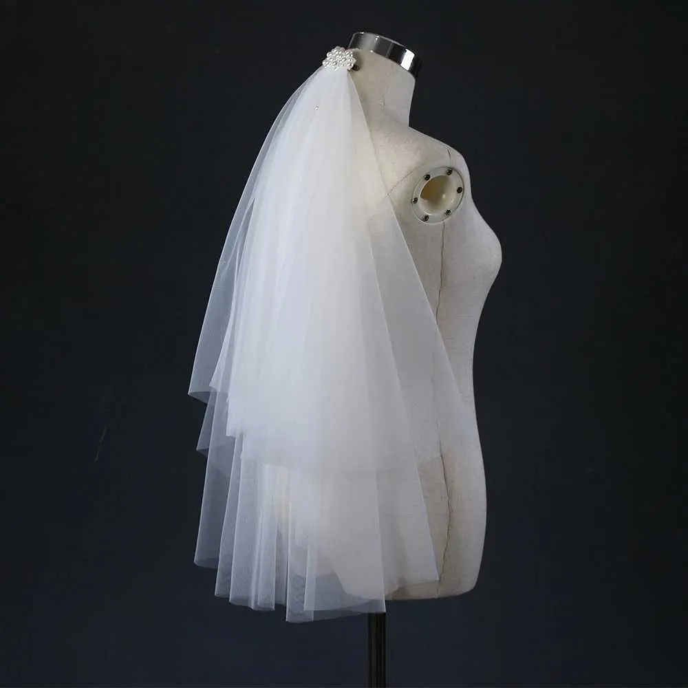 Brautschleier Mit Kamm 2-lagig Mit Perlen Für Die Hochzeit_voghion.com