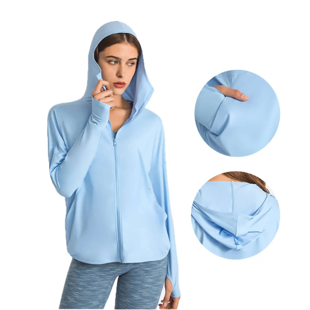 Dames zonnebescherming shirt hoodie jas lichtgewicht pocket met lange mouwen pocket vol zip wandelen buiten fitness vrije tijd