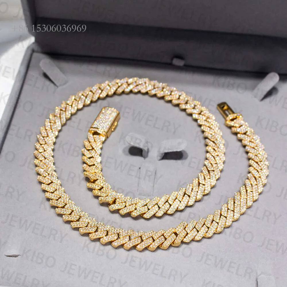 Echtes Labor ausgebaut Hip Hop -Schmuck für Männer 12mm 10k Solid Gold Lab Diamond Cuban Link Kette