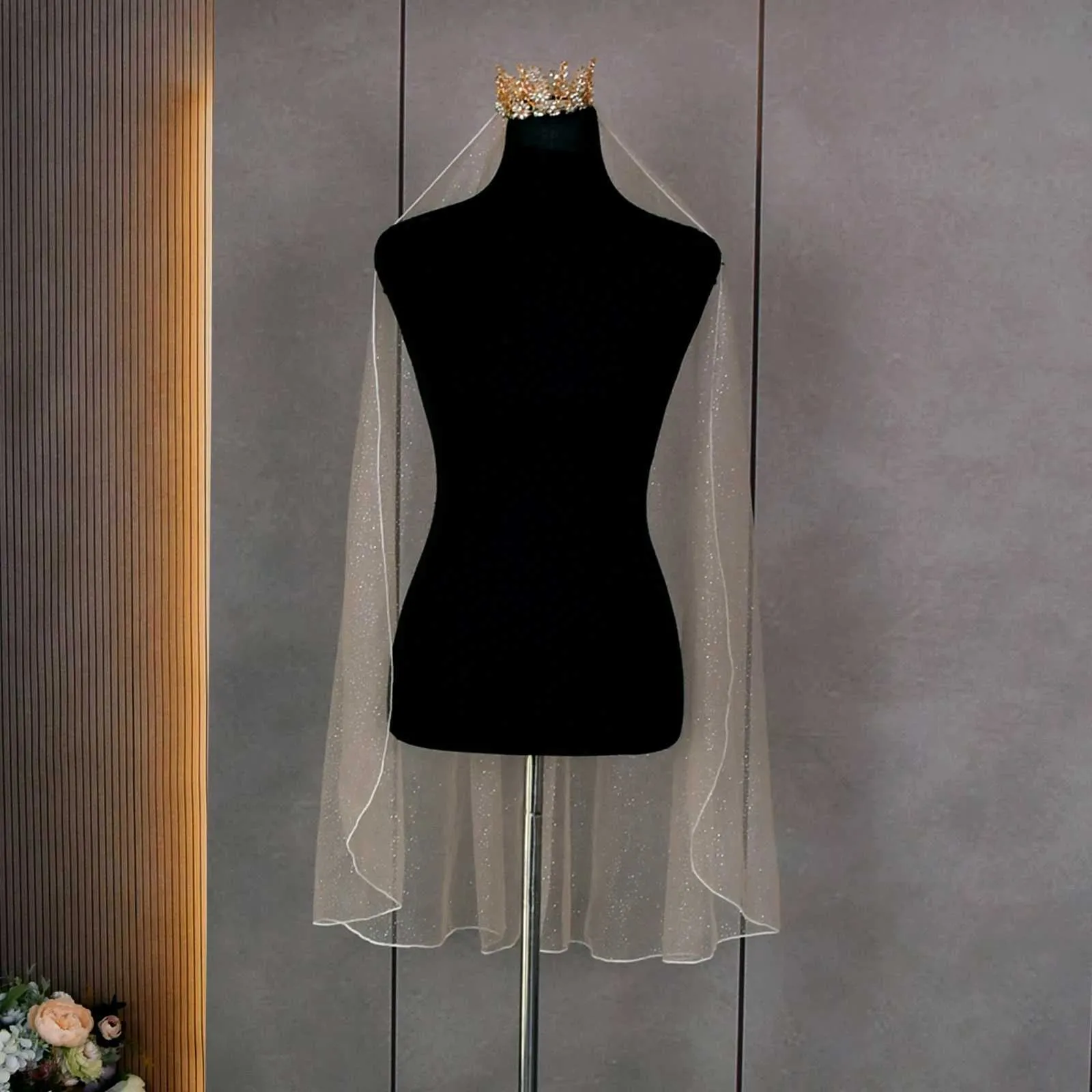 Champagne Bridal Veil 1 Tier Soft Tulle Veil For Wedding Bride_voghion.com