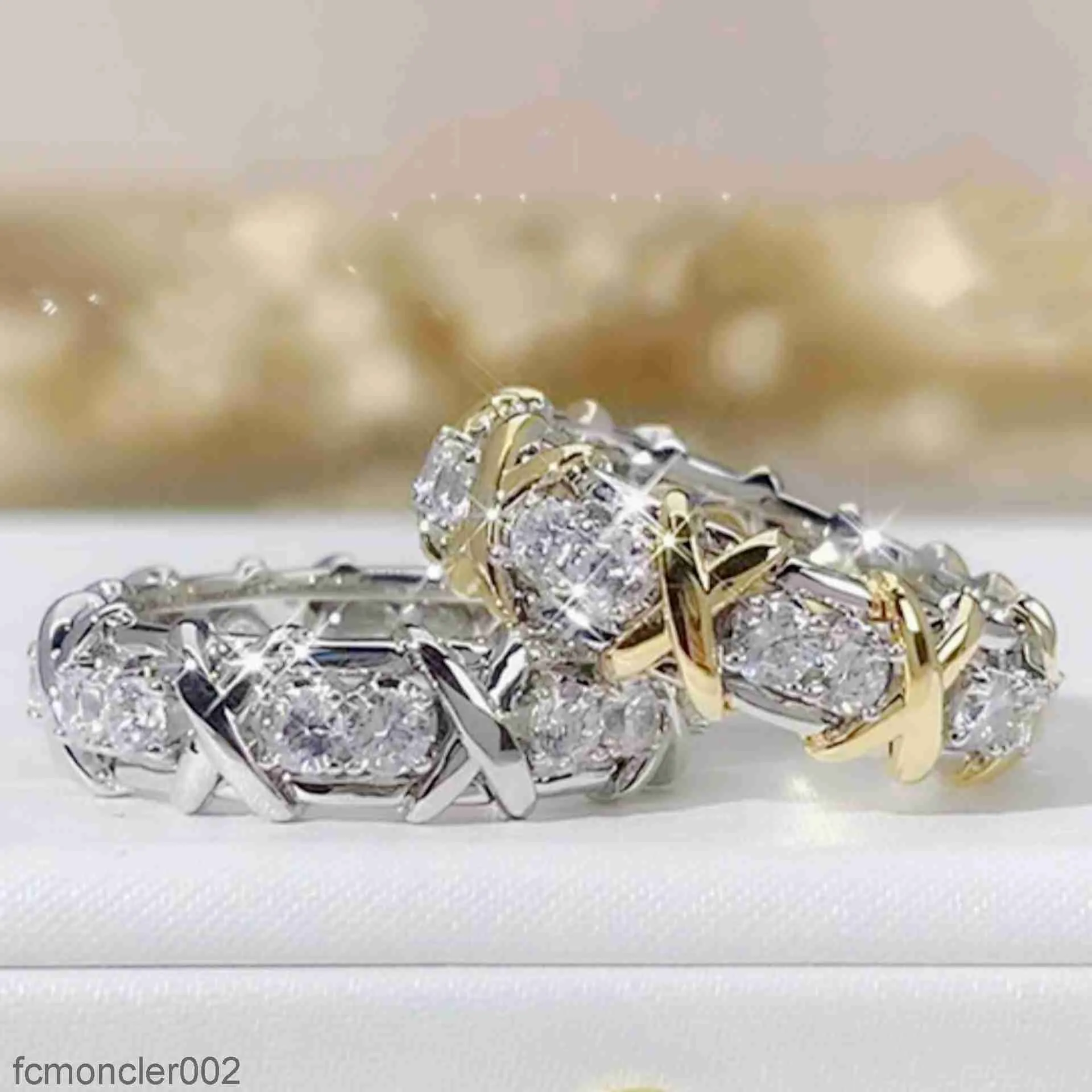 Vecalon Moissanite 3 colori gemma simulato Diamond CZ Impegno anello della merda nuziale per donne 10kt bianco giallo oro pieno femmina r246d ekag