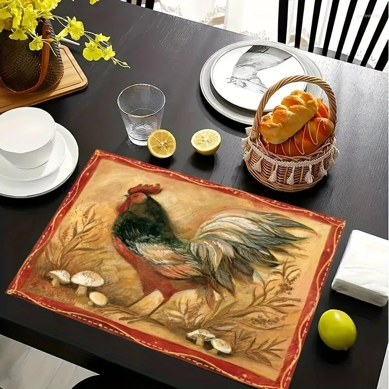 Table Mats 2pcs Placemat Rooster Patterned Mat All Season Autumn And Winter Pad Used For Party Kitchen Dining Decoration
