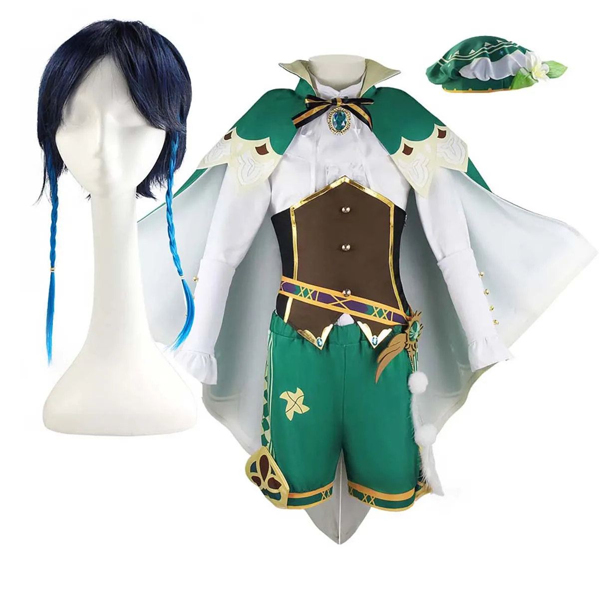 Halloween Genshin Impact Green Dress Mantel Cape Suit Venti Cosplay kostuum