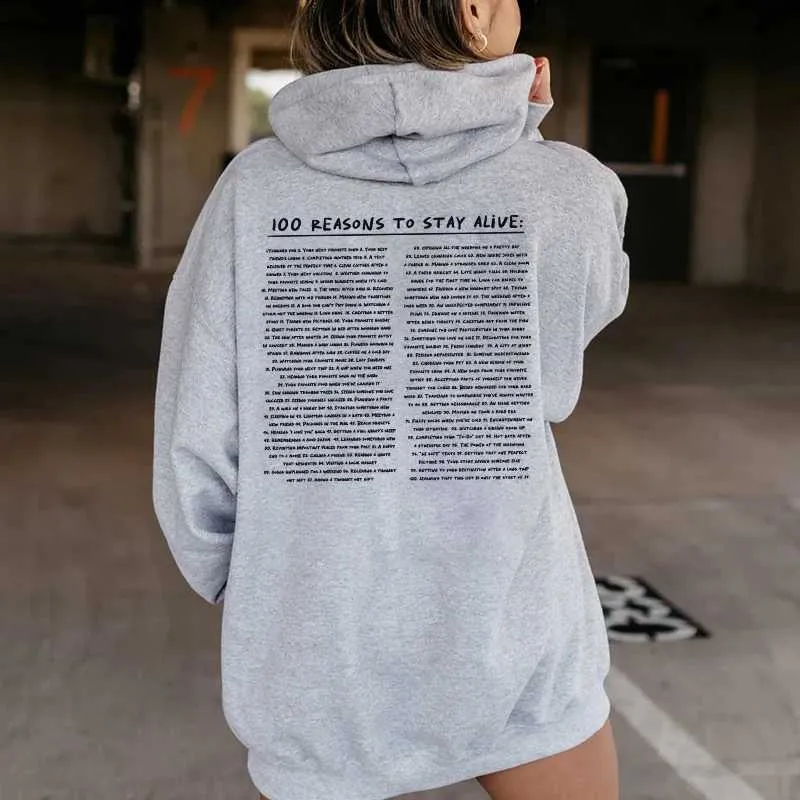 Sweats à capuche masculine Sweatshirts Inspirational Slogan Print plus taille Sweat à sweat KP va 100 raisons de rester à sweat à capuche pour femmes