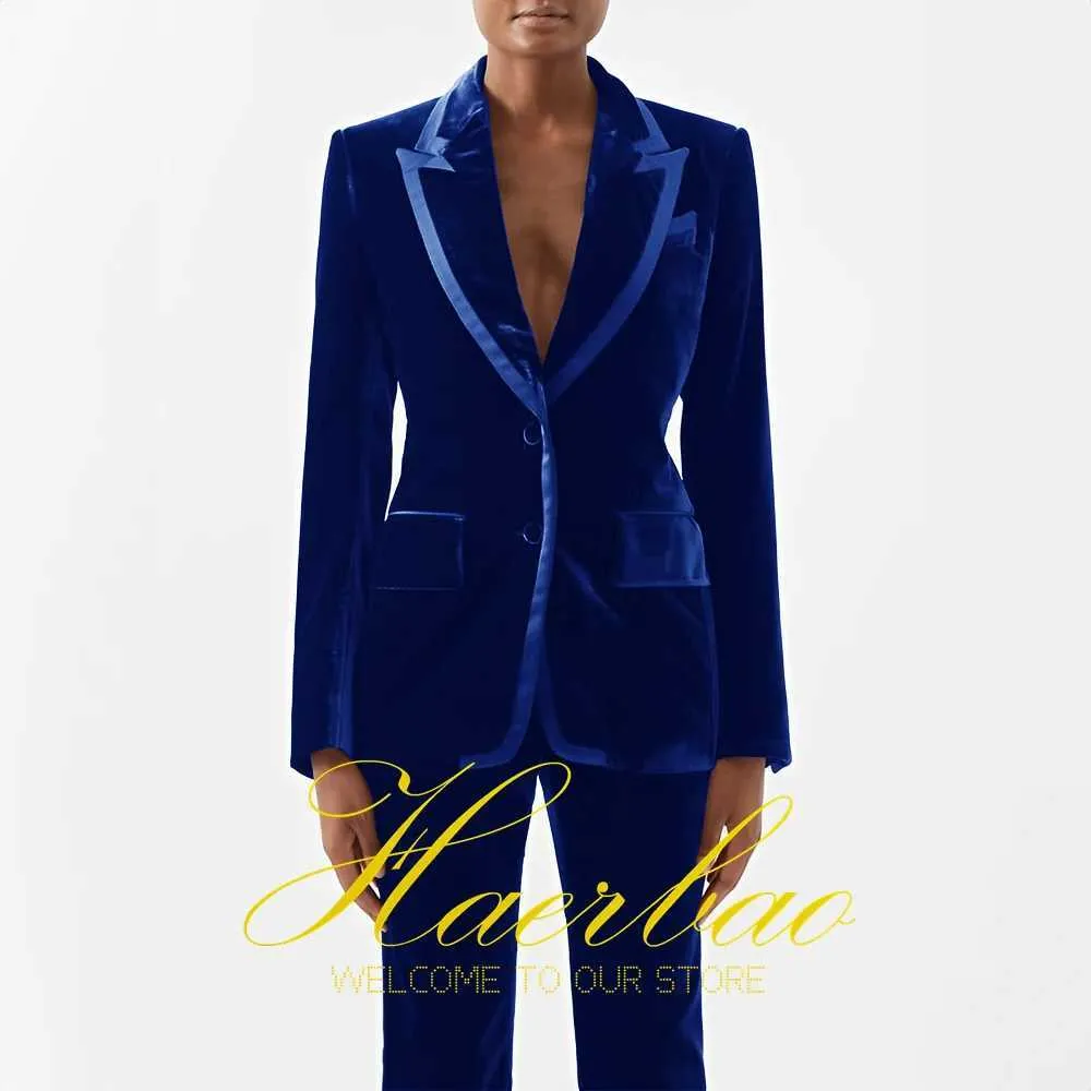 Andra Apparel Womens Royal Blue Velvet Suit Wedding Dress for Mom Formal Jacket and Pants 2-Piece Set Party Outfit Y240509