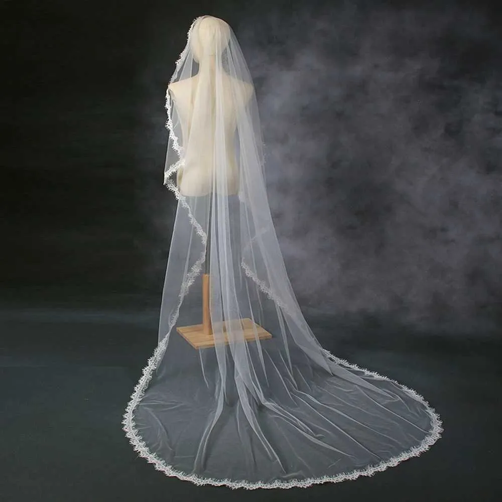 Bijoux de cheveux voile 1 niveau longs voiles de mariage accessoires de mariée garniture en dentelle festonnée Tulle doux court Veu VP98_voghion.com