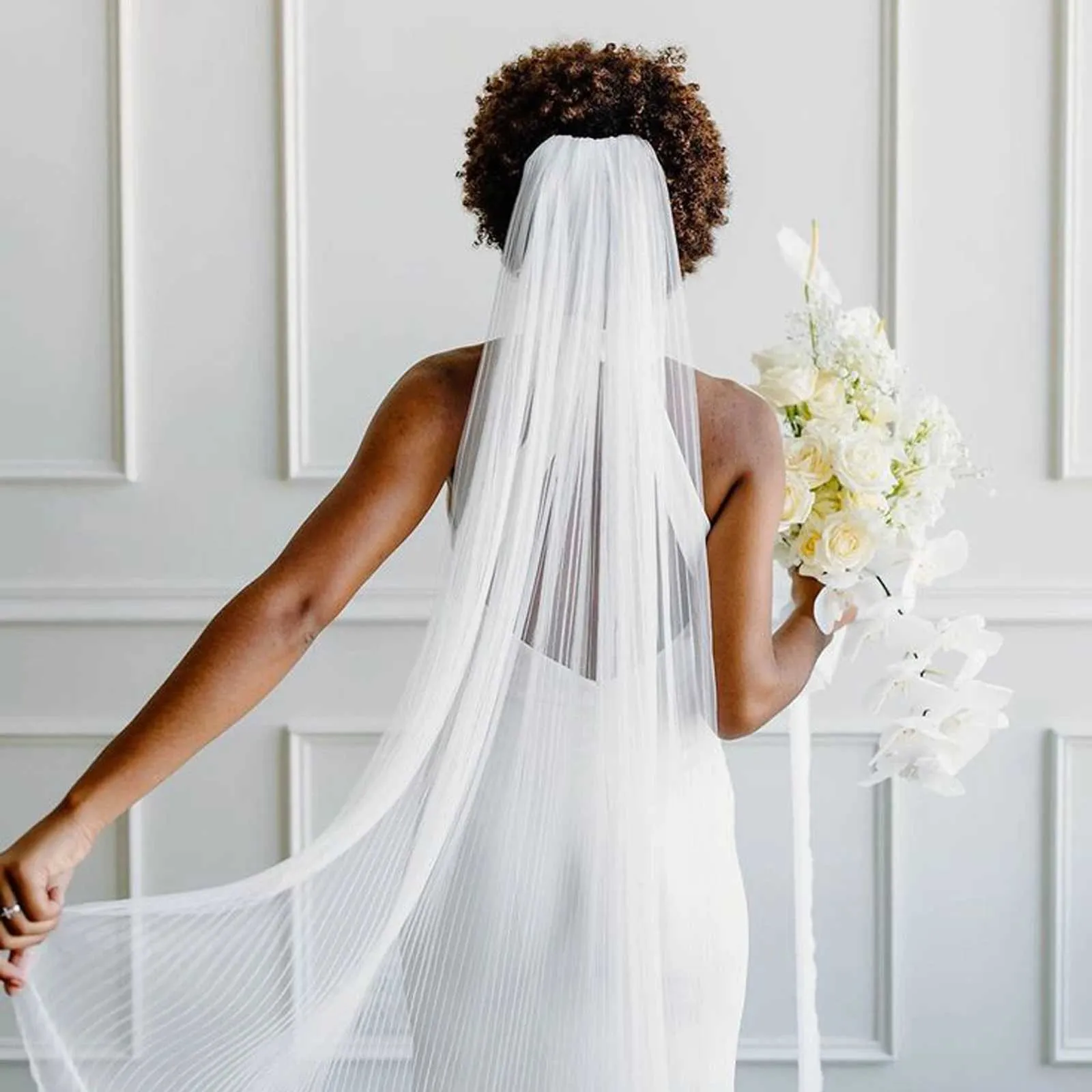 Gioielli per capelli Veli da sposa romantici 1 livello Velo rigido in organza trasparente con pettine Bordo tagliato Accessori per sposa_voghion.com