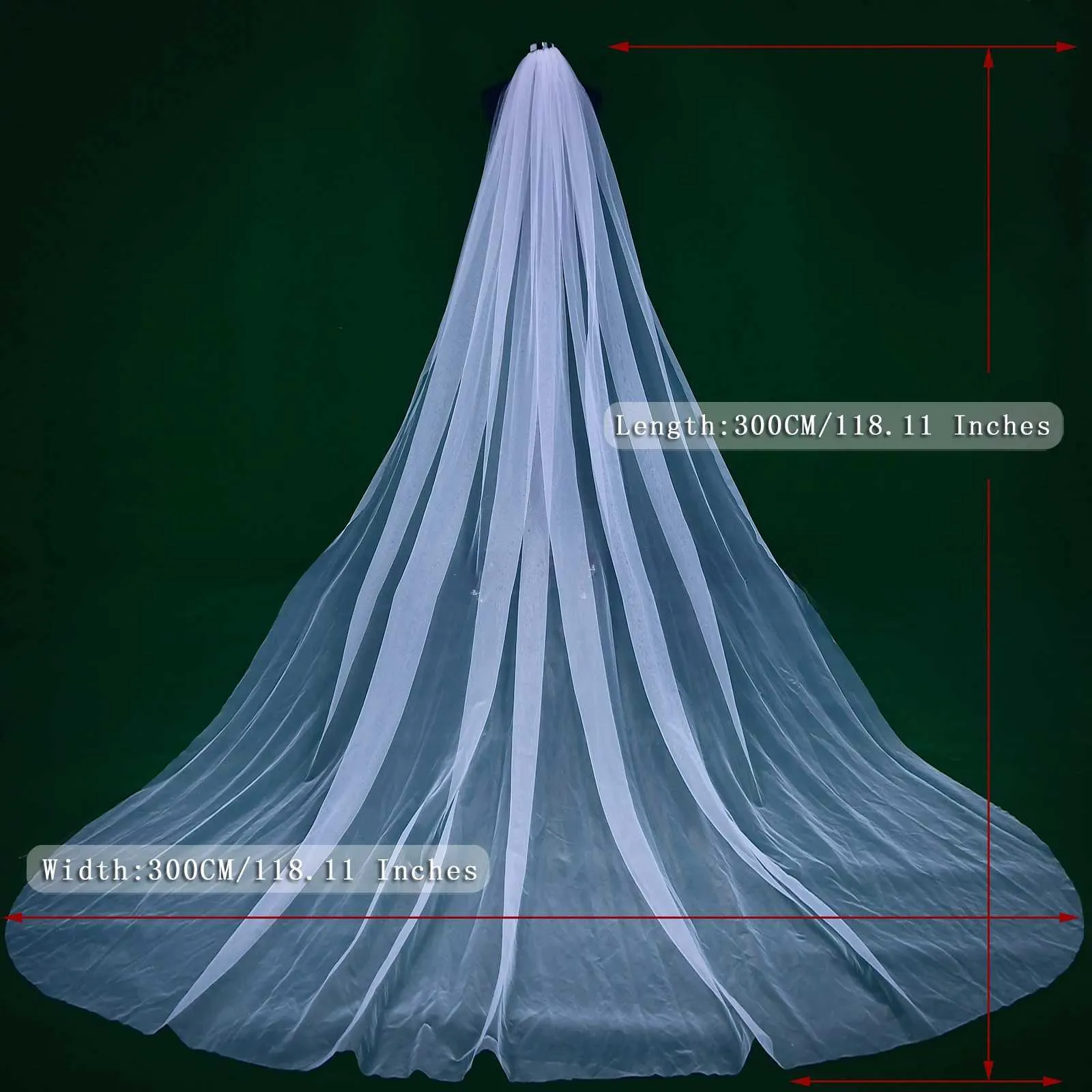 Gioielli per capelli M92 Velo lungo con pettine Velo da sposa cattedrale semplice 1 livello Bordo tagliato Sheer Soft Tulle120in Ampio matrimonio_voghion.com