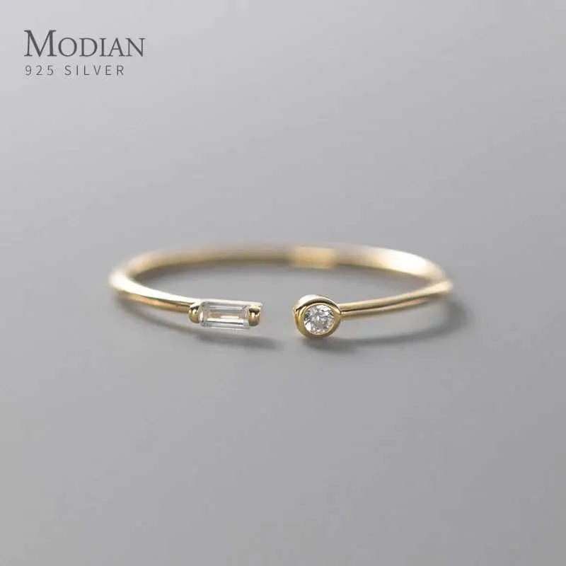 Bröllopsringar Modian Real 925 Sterling Silver Simple Thing CZ Finger Justerbar 14K Guldring för kvinnors smycken Gift Q240511