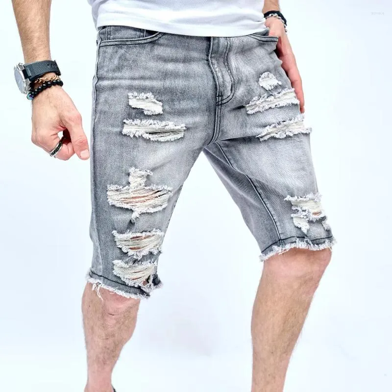 Jeans masculin d'été de plage de plage de plage short élégant trous masculin élégant pantalon à cinq points de jean décontracté pour