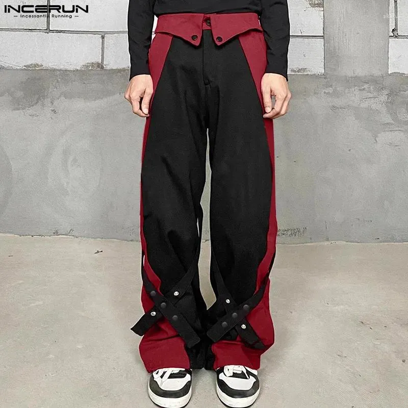 Pantalon masculin Incerun 2024 Corée de style coréen pantalon pour hommes Patchwork Cross Design Long Casual Streetwear Couleur contrastée Pantalons S-5XL