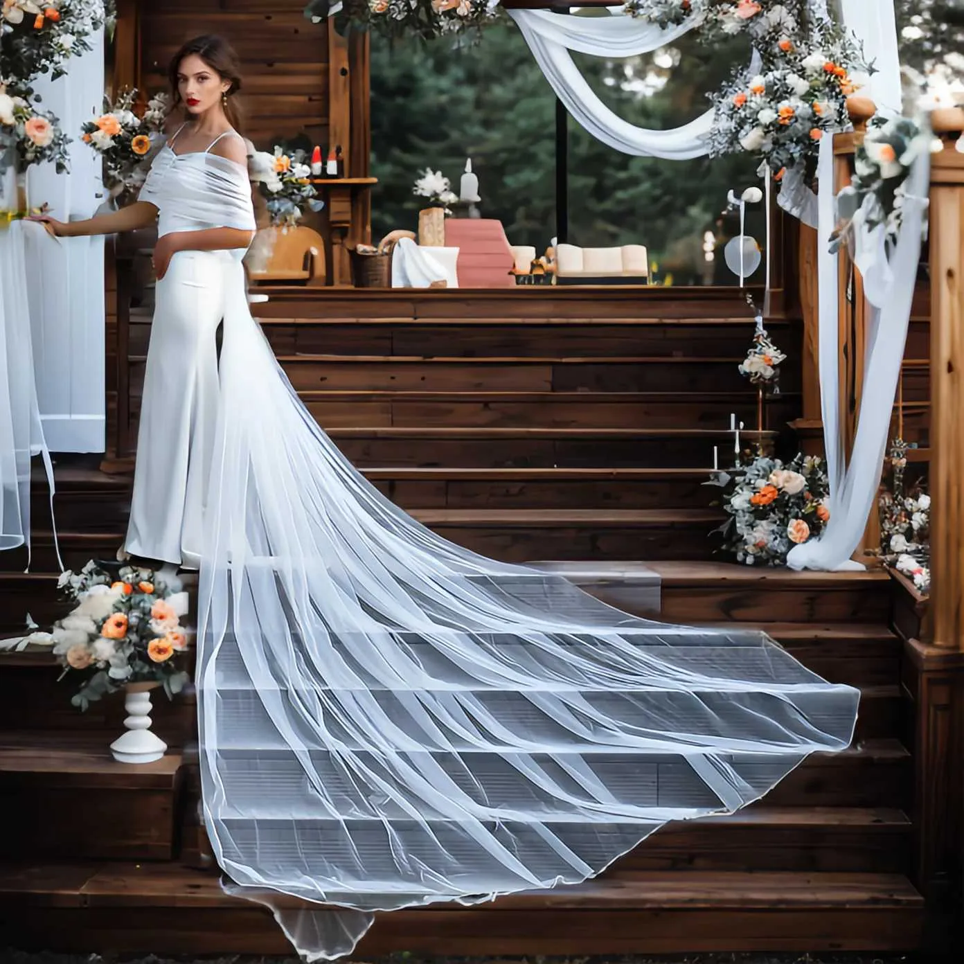 Hair Jewelry Womens MZB40 Long Bridal Cape Veil for Dresses Wedding Jackets / Wrap Bride Accessories Plus Size_ipsvogv.com