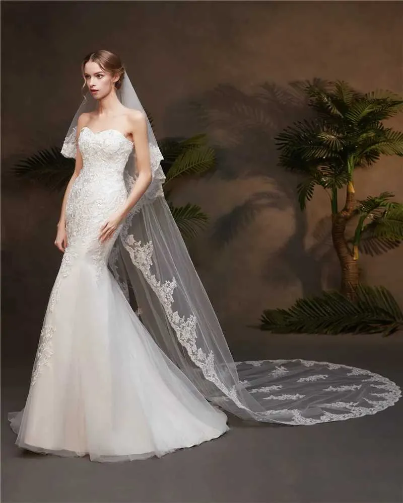 Hir Jewelry Lyer 2 Lce Edge 3M Cthedrl Wedding Veil with Comb for Bride Bridl Veils Accessories Vil Velos De_voghion.com