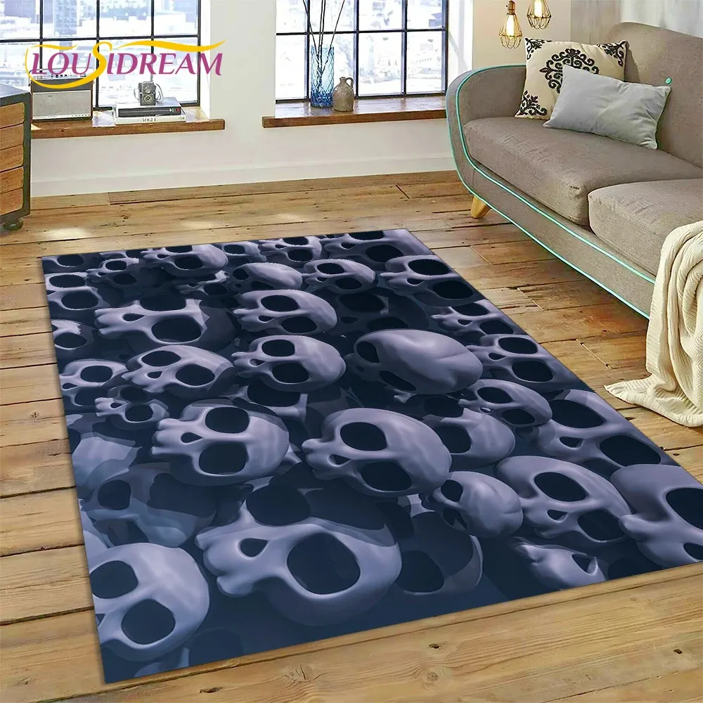3d Horror Gothic Skull Skelett Teppich Teppich für Wohnzimmer Schlafzimmer Dekorbloor Matte Nicht-Schlupf-Dekoration für Sofa Fußmat Geschenk kid 240512