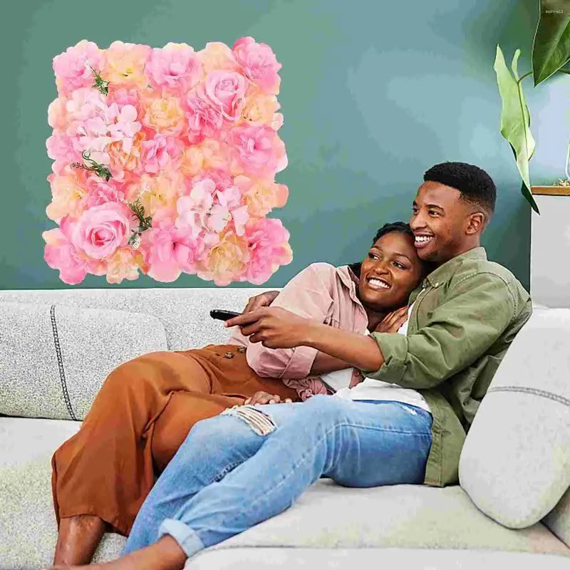 Fleurs décoratives simulation mur fleur décoration de mariage floral panneau plastique en plastique en soie rose fond de rose