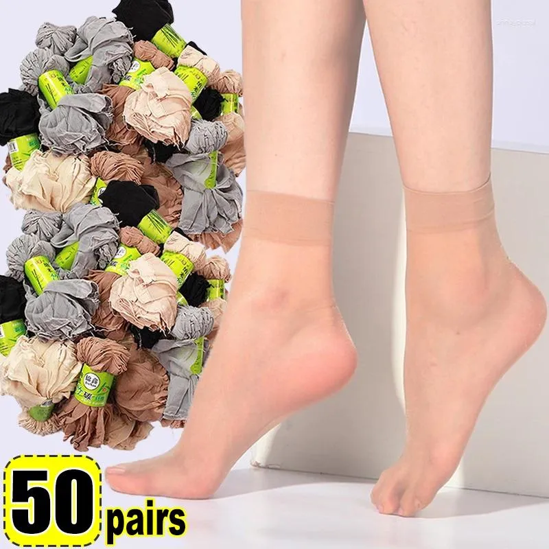 Femmes chaussettes de peau couleur transparente mince pour la soie en cristal nylon dames féminine d'été respirable courte cheville meias