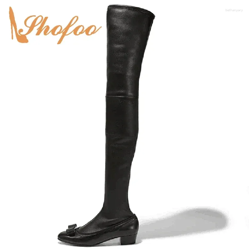 Boots Zipper noir sur la femme du genou Butterfly-not des médicaments d'hiver talons grosses grandes taille 11 16 rond nouveauté mature 2024