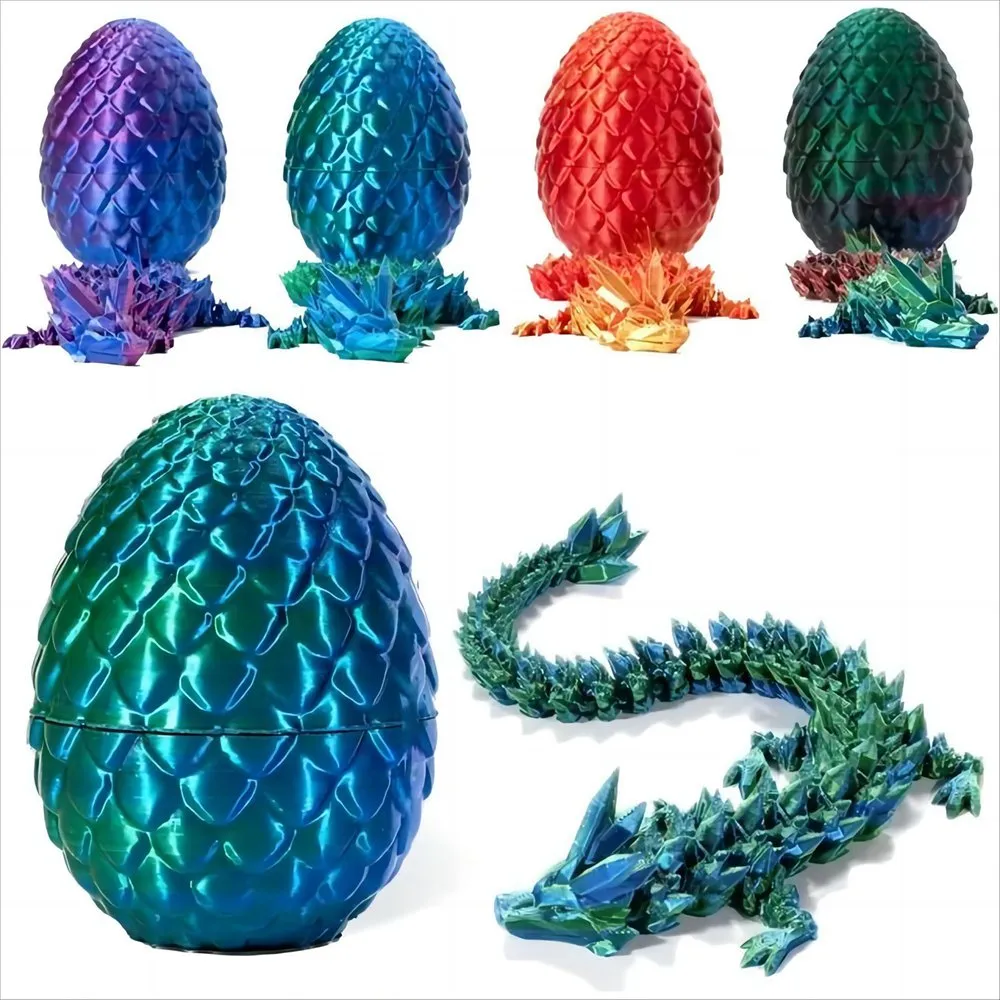 Vekome 3D Printed Dragon In Egg,9" Crystal Dragon In Dragon Egg, Articulated Dragon, Crystal Fidget Dragon Egg Toys For Executive Home Office Decor