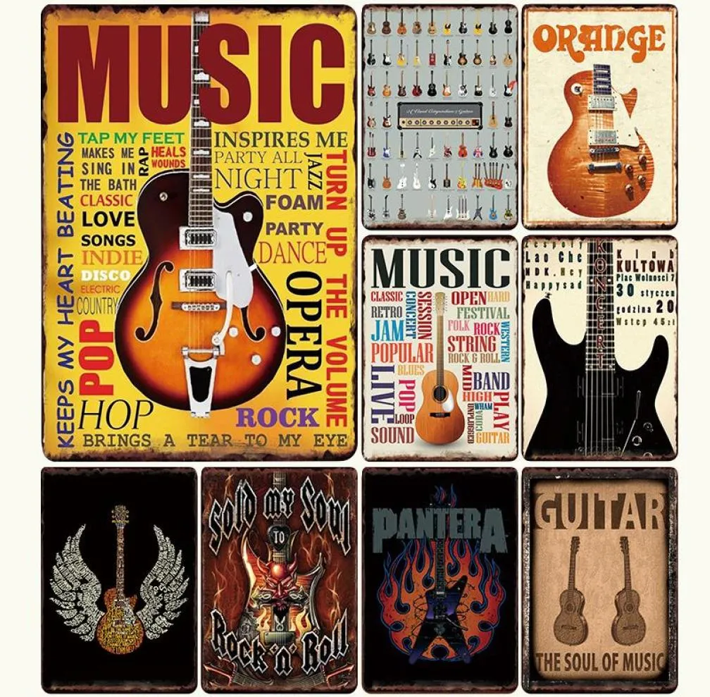 Müzik gitar metal tabela çubuk duvar dekorasyon teneke tabela vintage metal tabelalar ev dekor boyama plaketler sanat poster9854701