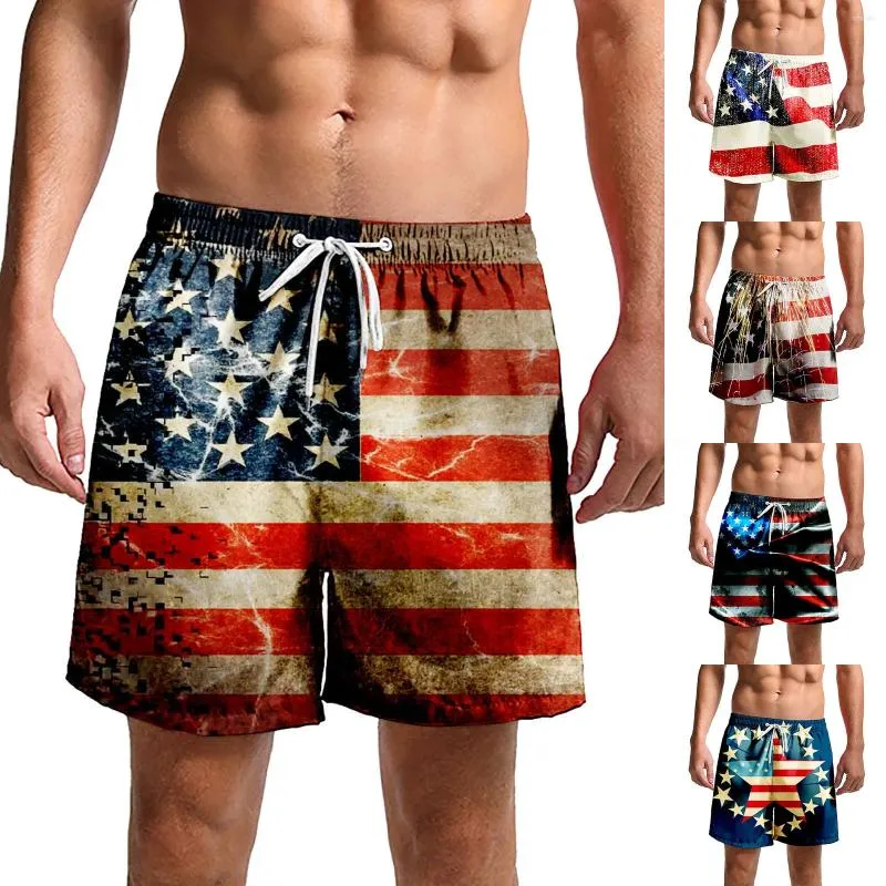 Short masculin pour hommes Jour de l'indépendance numérique 3d imprimement mode pantalon de plage imprimé en maillage respirant décontracté