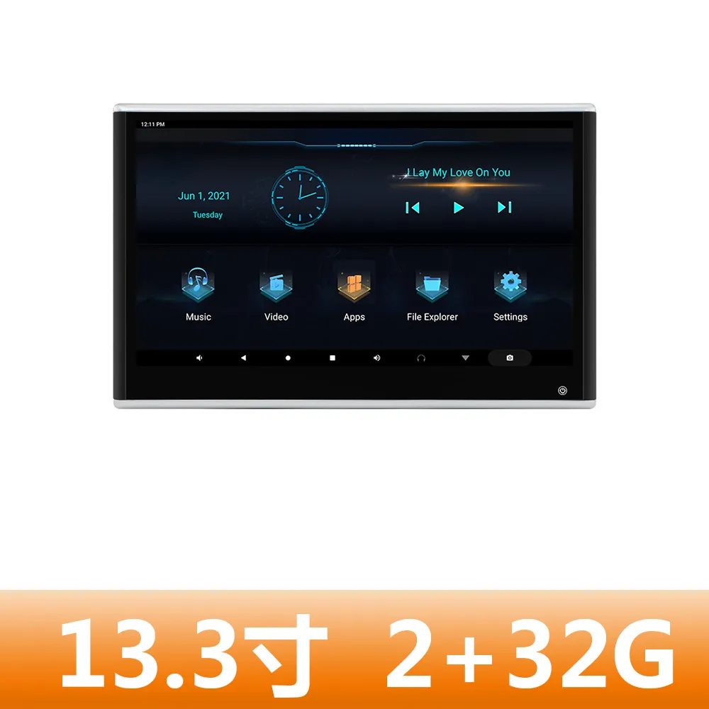 13,3-inch auto Android externe hoofdsteunmonitor draadloos projectiescherm auto achterste entertainment met HDMI-uitvoer
