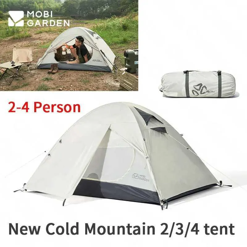 Tendas e abrigos Mobi Garden New Cold Mountain Ten Outdoor ao ar livre de 2-4 pessoas acampando alumínio à prova d'água de três temporadas portátil para caminhada Travelq240511