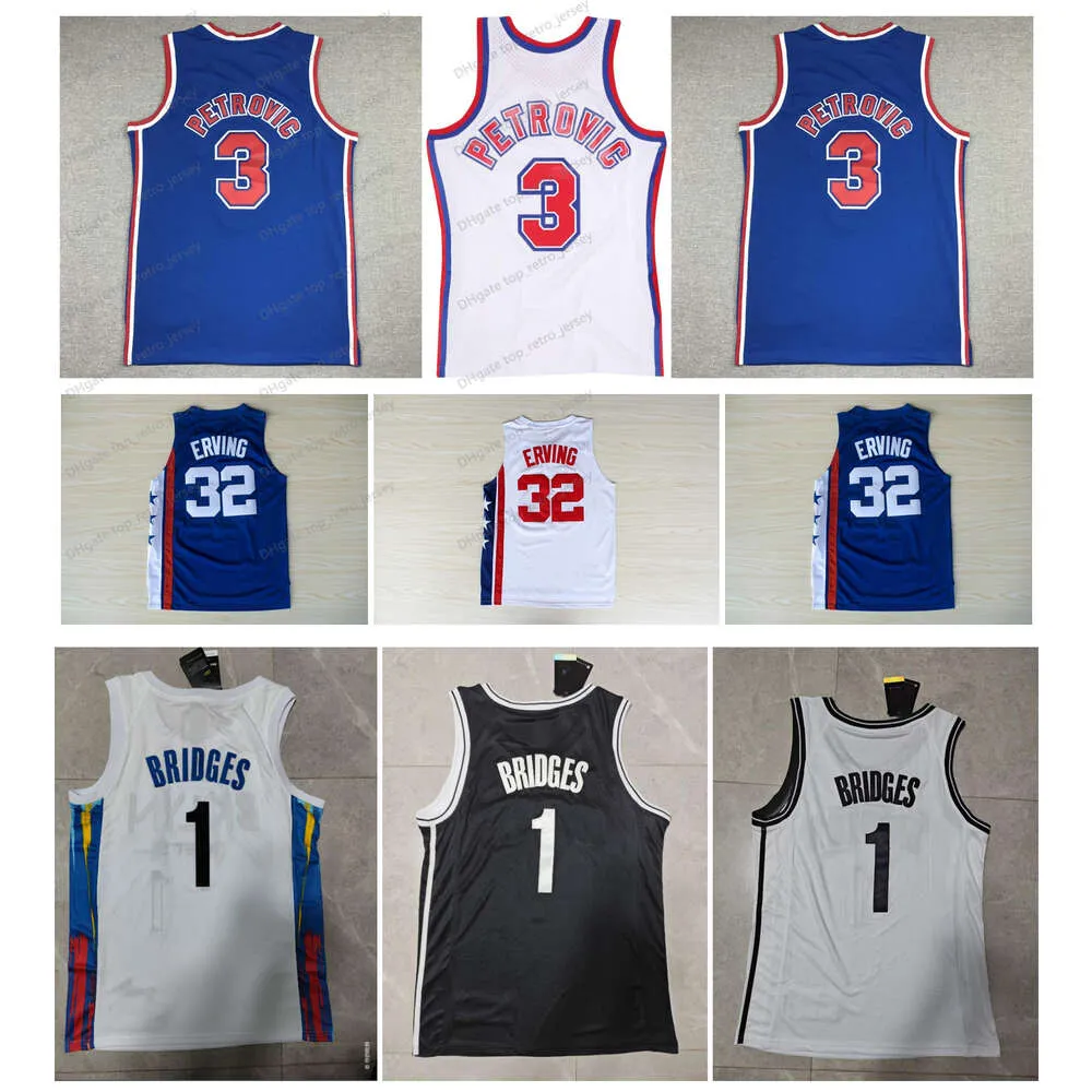 Net Drazen Petrovic Basketball Jersey New Jersey Mikal Bridges Trowback Julius Erving White Blue Black Size S-XXL