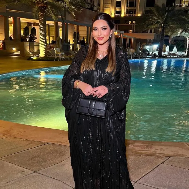 Vêtements ethniques Luxury Abaya brillante pour femmes musulmanes Kaftan Dubai Batwing Sobre de soirée