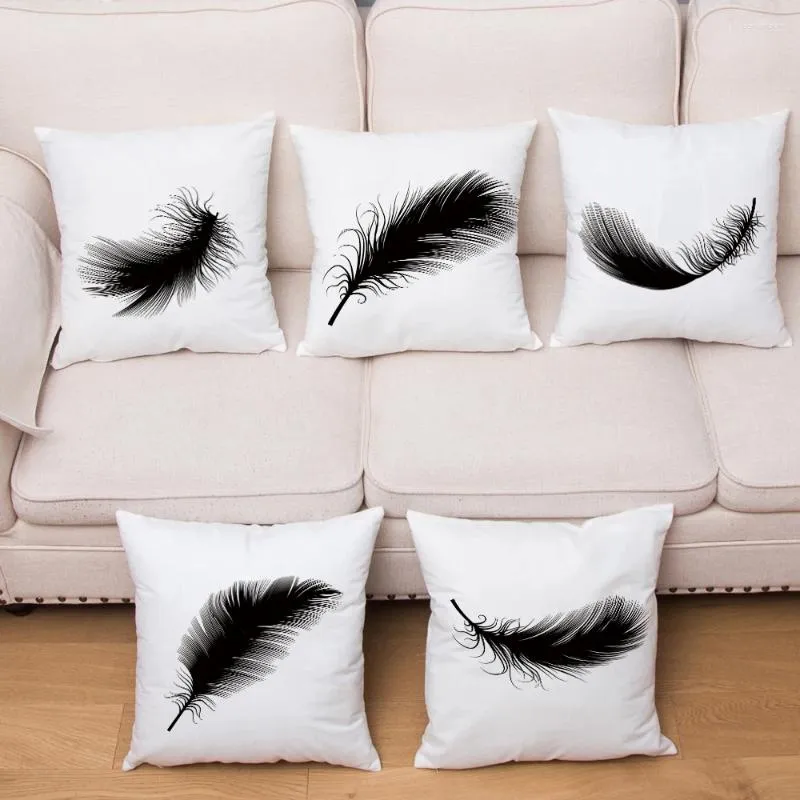 Kussen Noordse stijl Black Feather Plush Cover voor Sofa Home Decor Thip Pillowcase Print geometrische kleurrijke kast 45 45cm