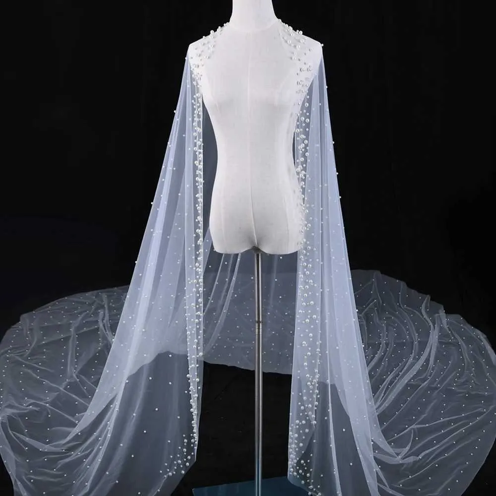 Haarschmuck V66 Perlen Perlen Braut Kirche 3M lange Kathedrale Schleier Kein Kamm Nagel Hübsche Hochzeitsaccessoires 1 Stufe weich_voghion.com
