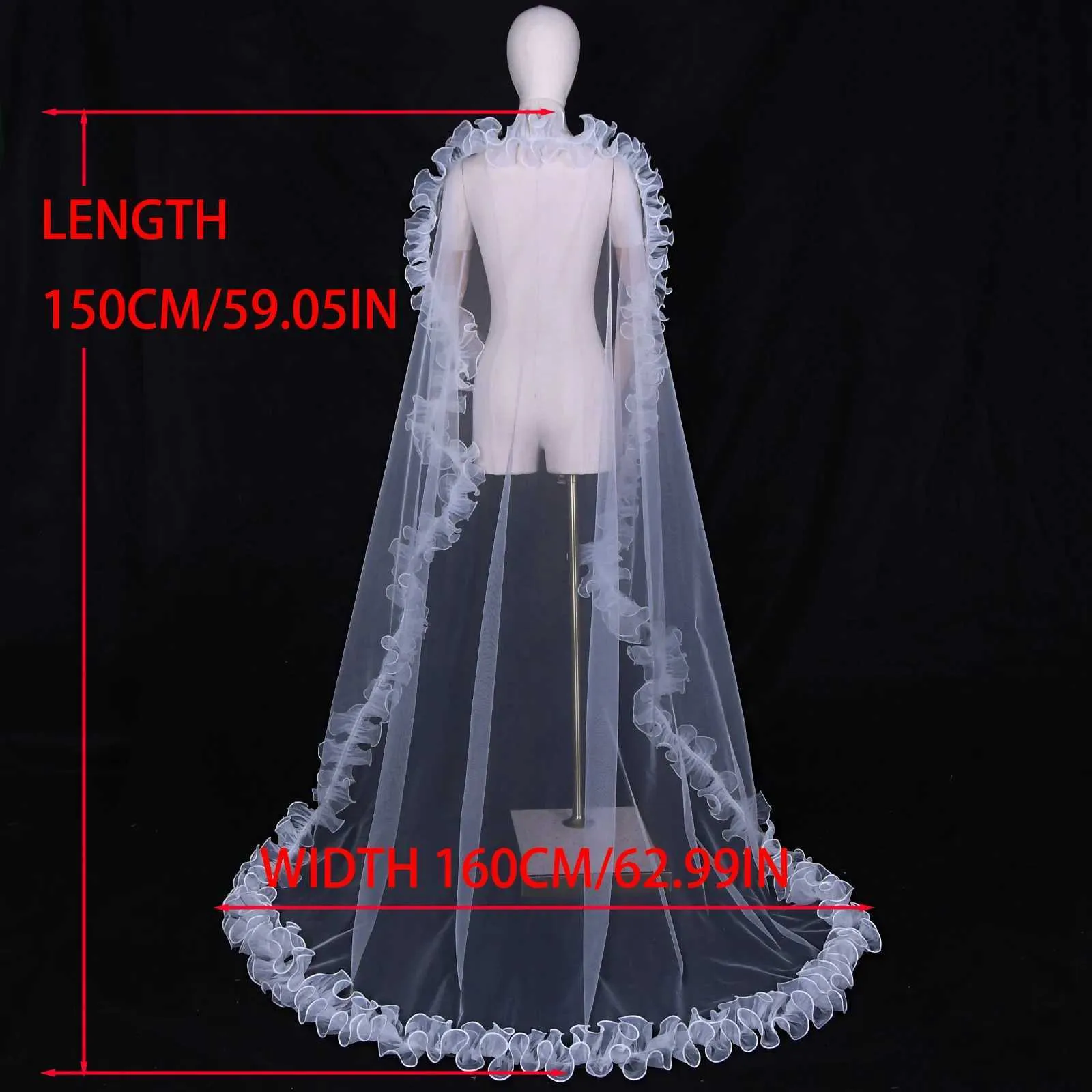 Hair Jewelry V212 Bridal Veils with Chic Ruffles NO COMB Veil Bolero Shawl Removable Wedding Accessory_ipsvogv.com