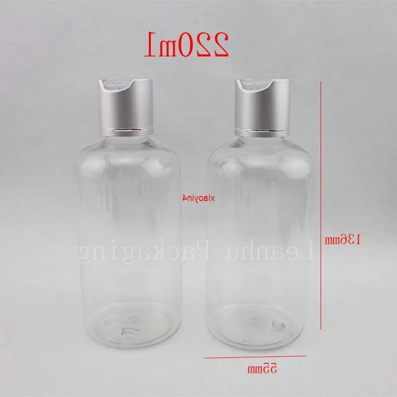 220ml X 30 Empty Shampoo Plastic Containers With Disc Top Cap , clear Pet Bottle Press Lid,Cosmetic Packaging, Bottlesgood package Ellvd