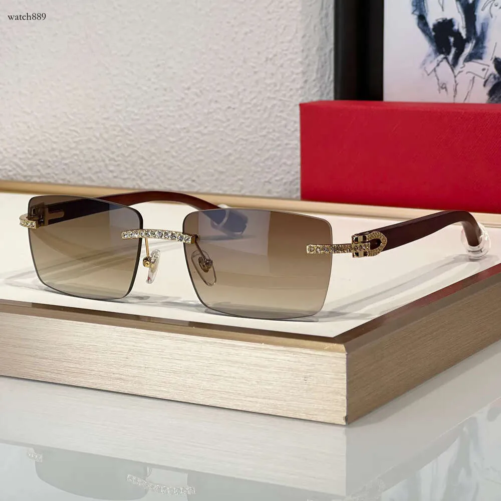 Designer-Sonnenbrille für Männer Frauen 0052 Diamant verziert Tempel Style Anti-Ultraviolett Retro Platte Quadrat Rahmenlos Schnittlinsen Mode Brille zufällige Box