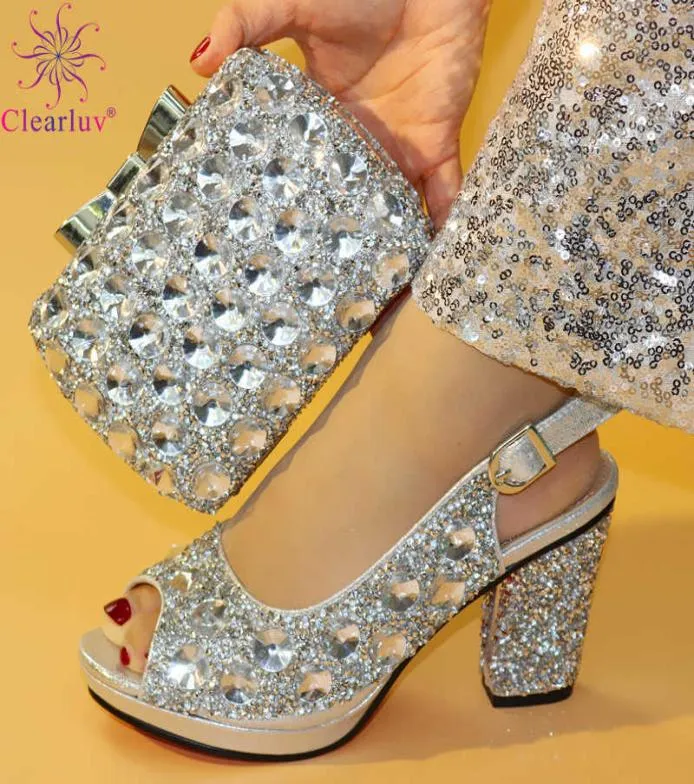 Последние нигерийские женские туфли с подходящими мешками устанавливают африканские женские туфли для вечеринок и сумки с удобными каблуками для Office Lady8549678