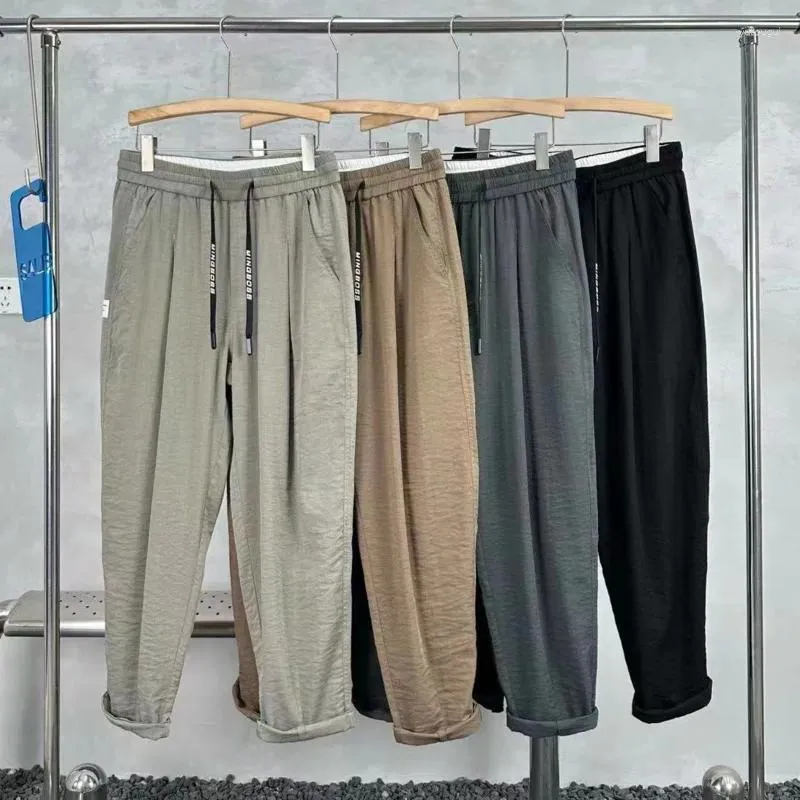 Męskie spodnie drapujące bawełniane bieliznę dla mężczyzn Summer 2024 Casual Ice Silk Trendy Wszechstronne koreańskie luźne luźne zrelaksowane sport