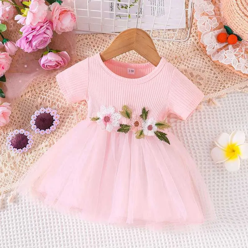 Robes de fille robe pour enfants 3-24 mois de mode d'été à manches courtes mignonnes coton floral tulle princesse robes formelles ootd pour bébé girll2405