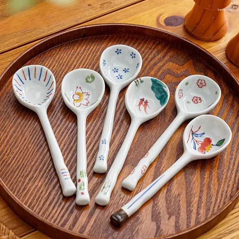 Spoons 6-piece Set Japanese Ceramic Small Spoon Household Soup Mixing Cute High Color Value Ins Rough Pottery